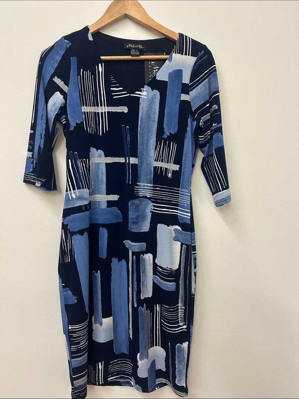 Navy & Light Blue Abstract Midi Dress by Michael Tyler